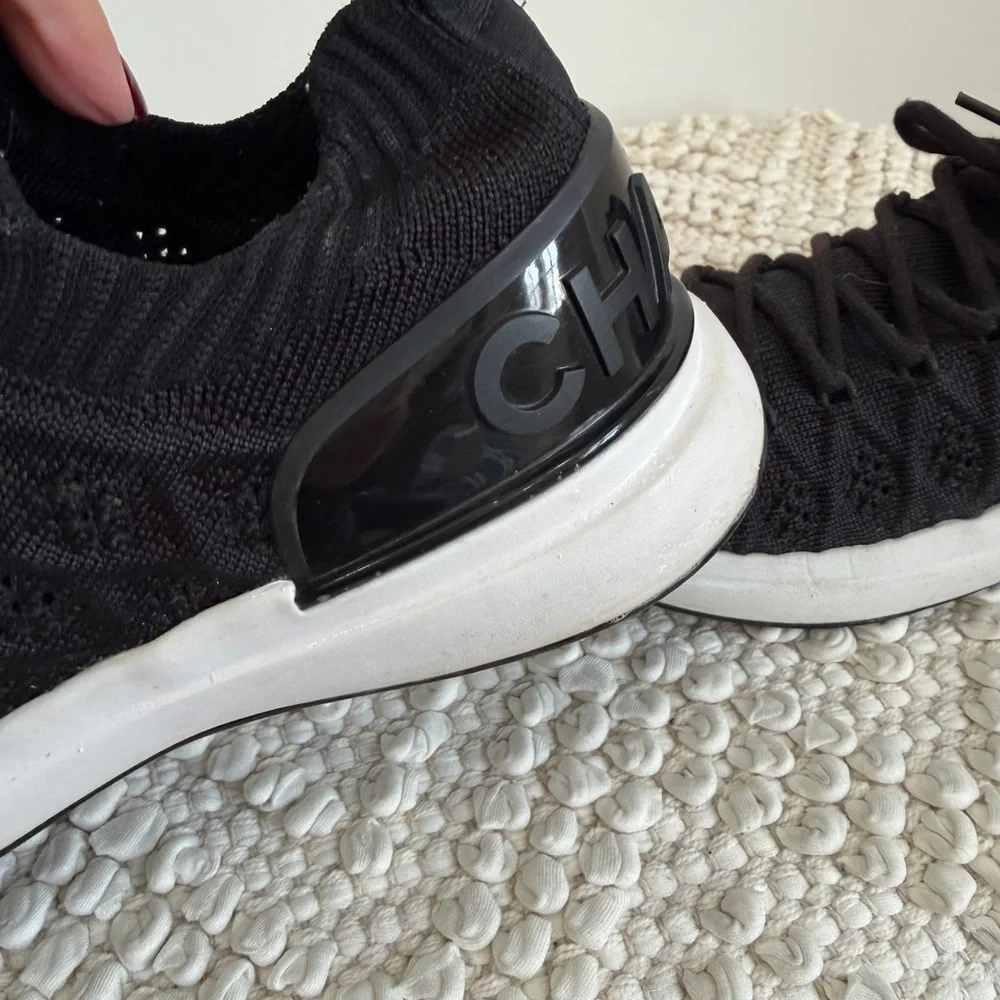 Authentic CHANEL Black ribbed knit lace up sneakers 38 1/2 - Picture 14 of 16